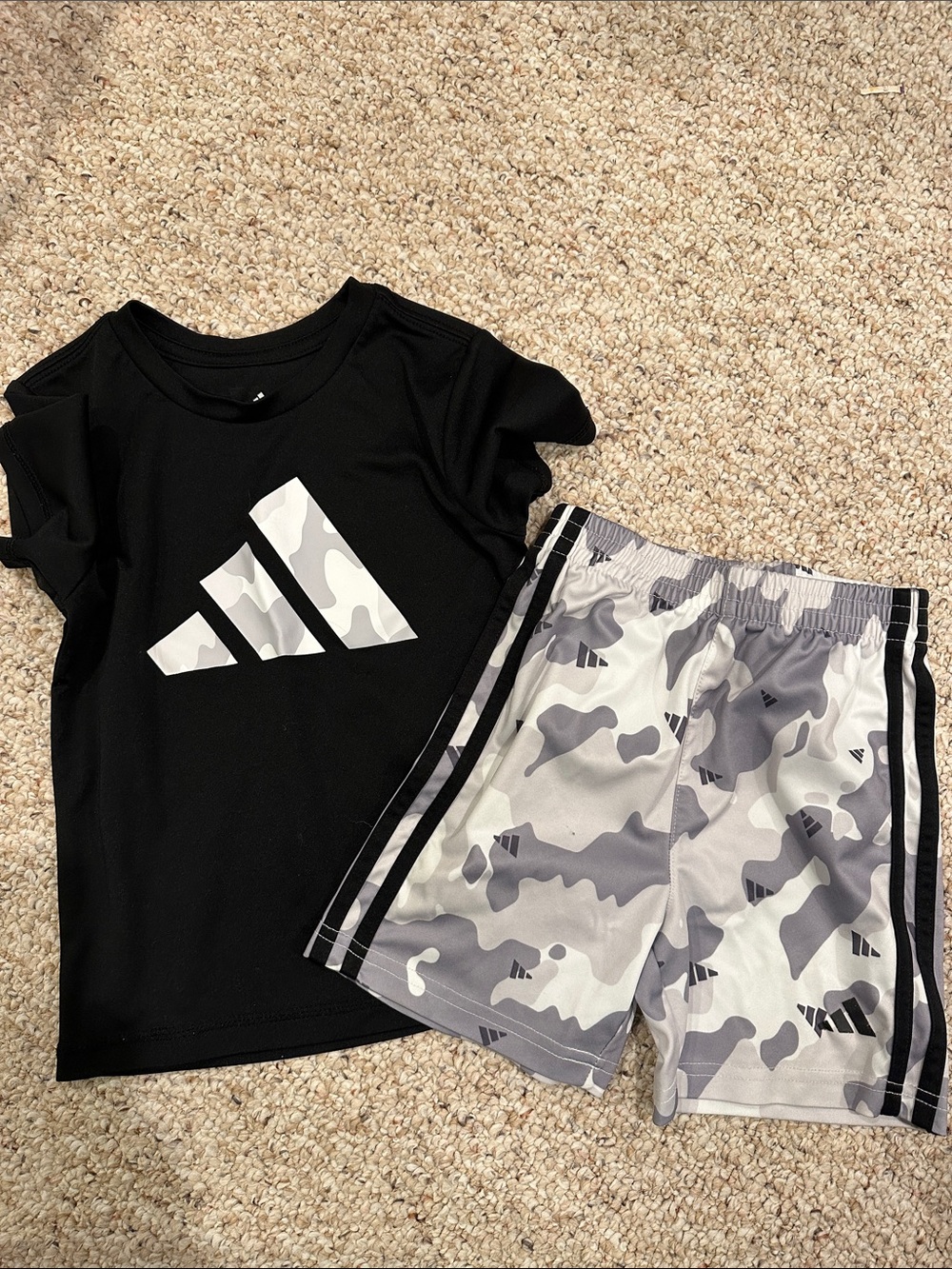 adidas Black Tee with Gray Camo Shorts Set